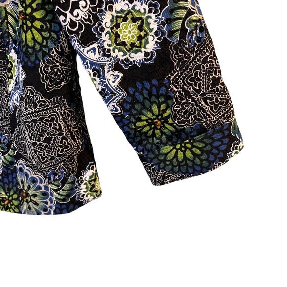 Chico's Black Floral Button Front Jackets Size Small Sequins Beaded Cotton - Picture 7 of 11